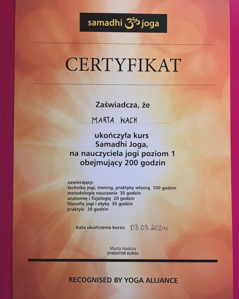 Kurs nauczycielskie RYT-200 YOGA ALLIANCE